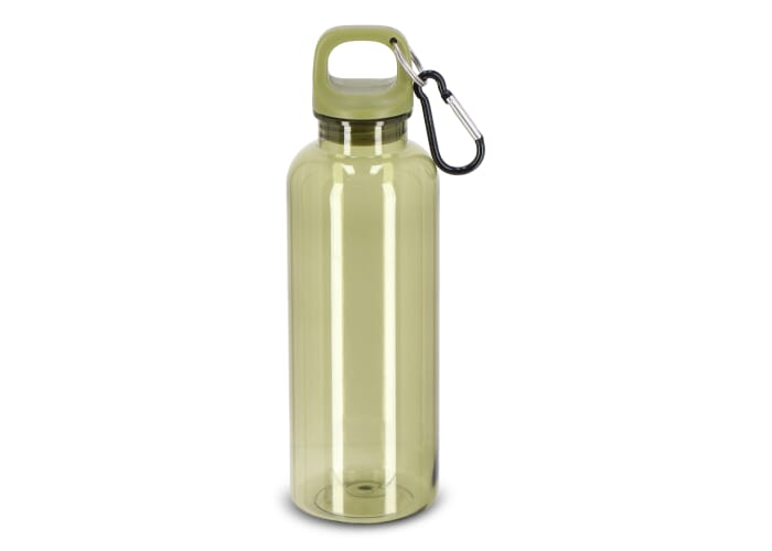 Bouteille promotionnelle 500ml R-PET avec mousqueton Transparent / Vert olive